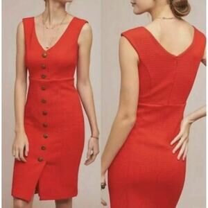 Maeve by Anthropologie Orange Textured Buttondown Sleeveless Dress